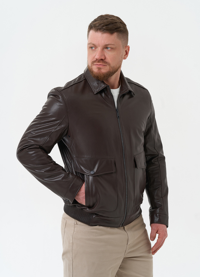 Мужская куртка из натуральной кожи коричневого цвета модель № 30069 универмаг малина Мужская куртка из натуральной кожи коричневого цвета модель № 30069 универмаг малина