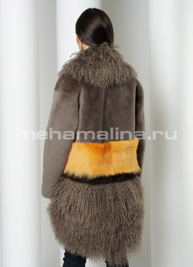 Женская дубленка на кнопках с английским воротником модель № 3213 в кредит