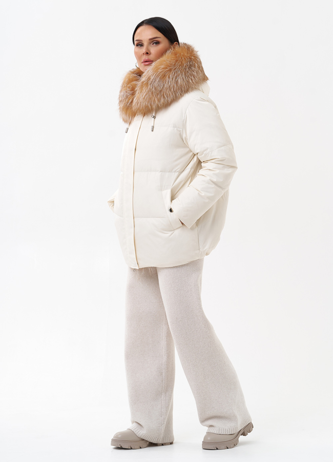 Пуховик с капюшоном из меха лисы модель № 29356 в рассрочку