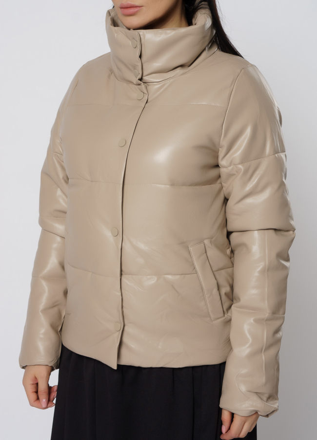 Утепленная куртка из эко кожи с воротником стойкой модель № 21716 универмаг малина