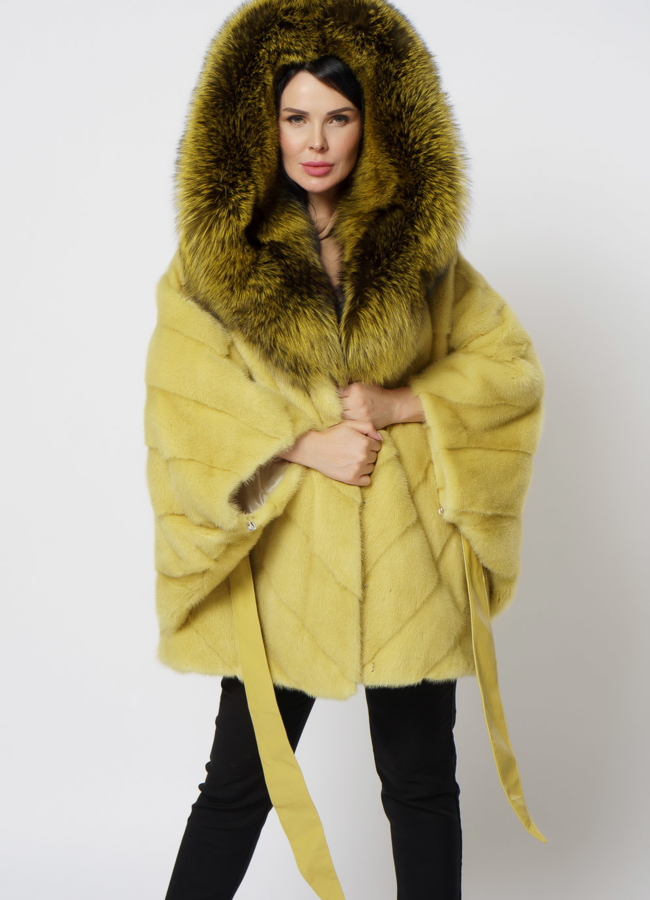 Желтая шуба из норки модель № 1214 универмаг малина