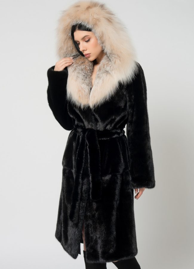 Шуба из скандинавской норки с рысью модель № 1501 универмаг малина