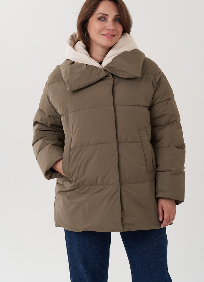 Женский пуховик с капюшоном  модель № 25565 меха малина