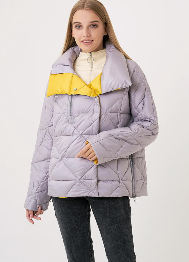 Укороченный серый пуховик модель № 110134 универмаг малина