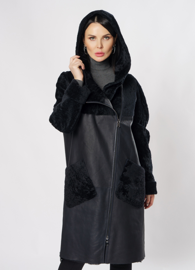 Дубленка на молнии с капюшоном модель № 3566-97 универмаг малина