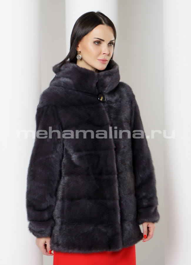 Укороченная норковая шуба с капюшоном в цвете графит модель № S-782 универмаг малина