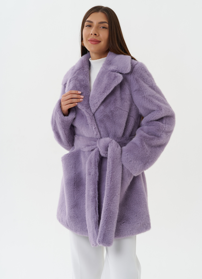 Укороченное пальто из эко меха  модель № 27786 в рассрочку