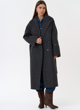 Женское пальто с отделкой из экокожи