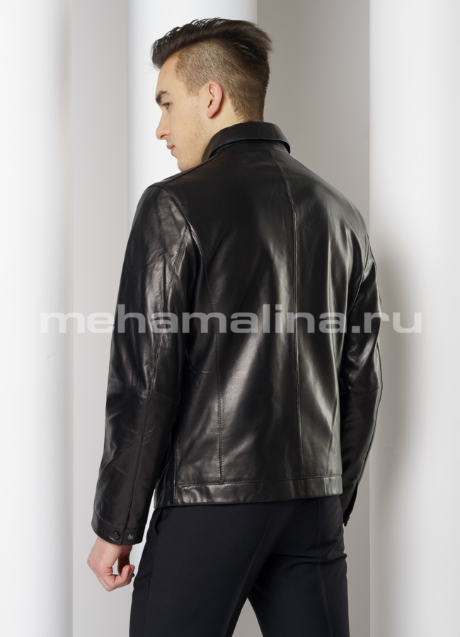 Кожаная куртка с отложным воротником на молнии модель № 8057 в кредит