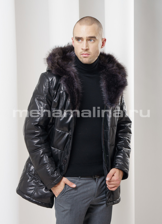 фото Кожаный пуховик модель № ПМ-52
