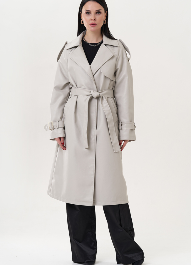 фото Тренч из эко кожи серого цвета модель № 26738