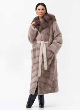 Длинная шуба из норки с капюшоном