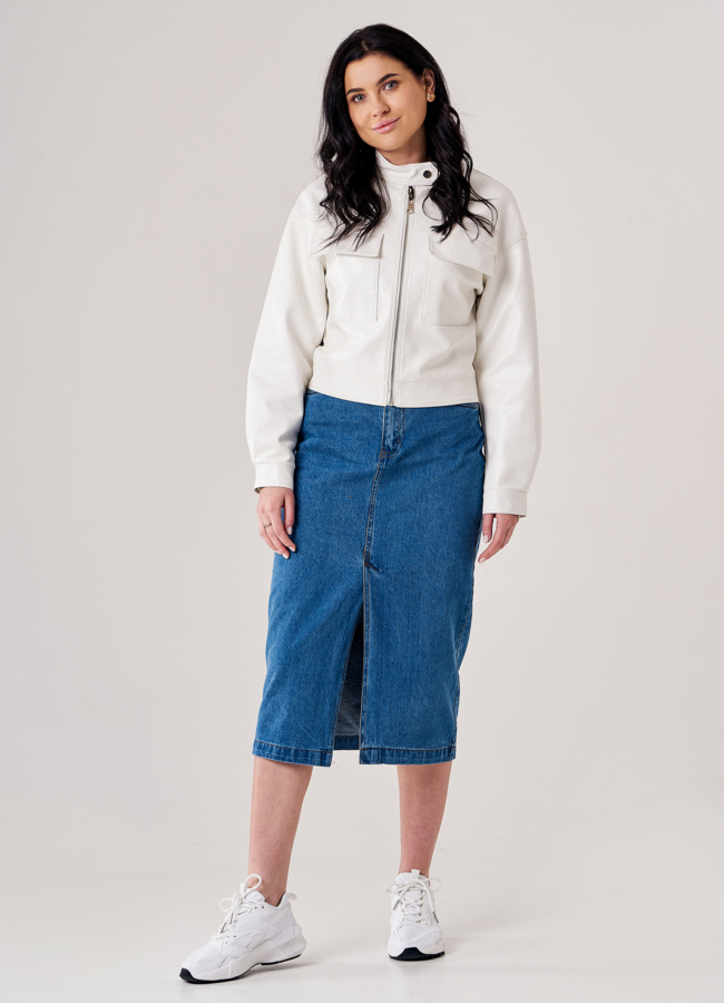 фото Женская куртка из эко кожи белого цвета модель № 20750