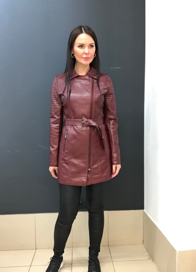 Куртка из эко кожи бордовый цвета  модель № 678D в кредит