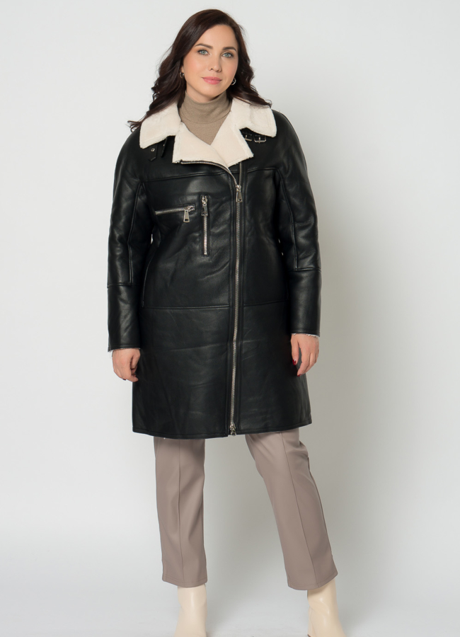 фото Дубленка из эко кожи с отложным воротником на молнии модель № 21697