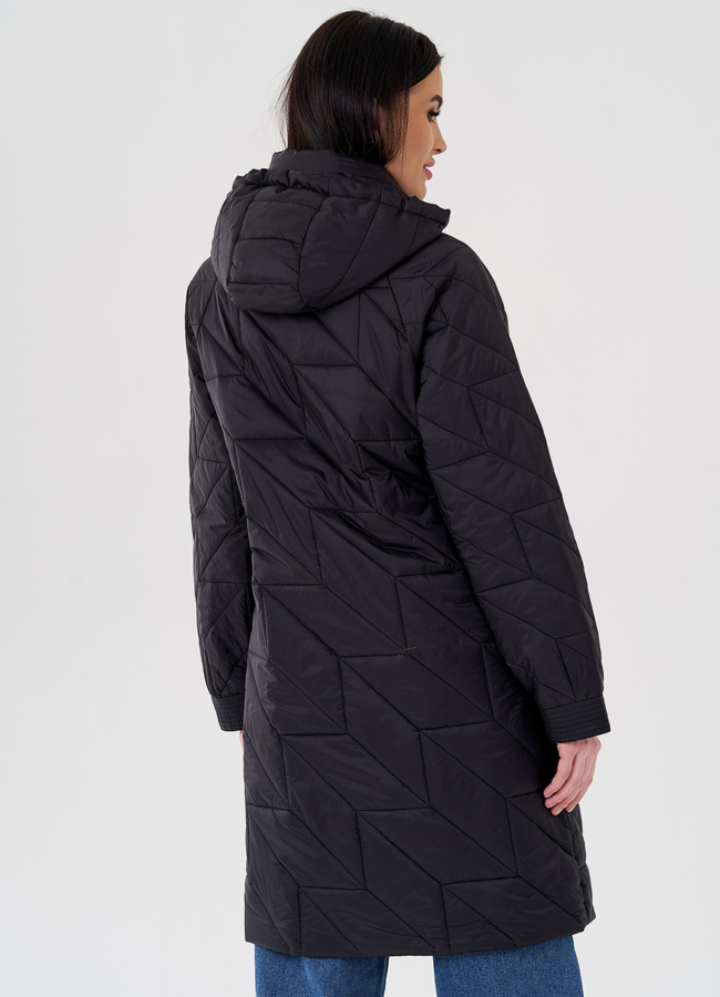 Женское полупальто с капюшоном черного цвета  модель № 24332 универмаг малина