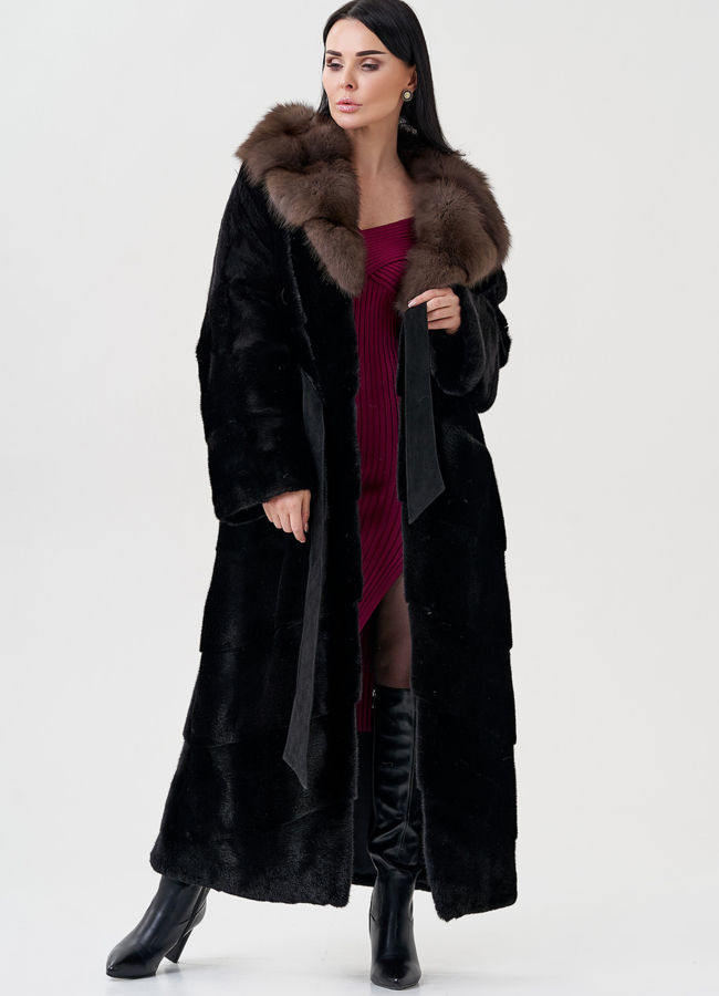 Норковая шуба с капюшоном из куницы  модель № 80059 универмаг малина