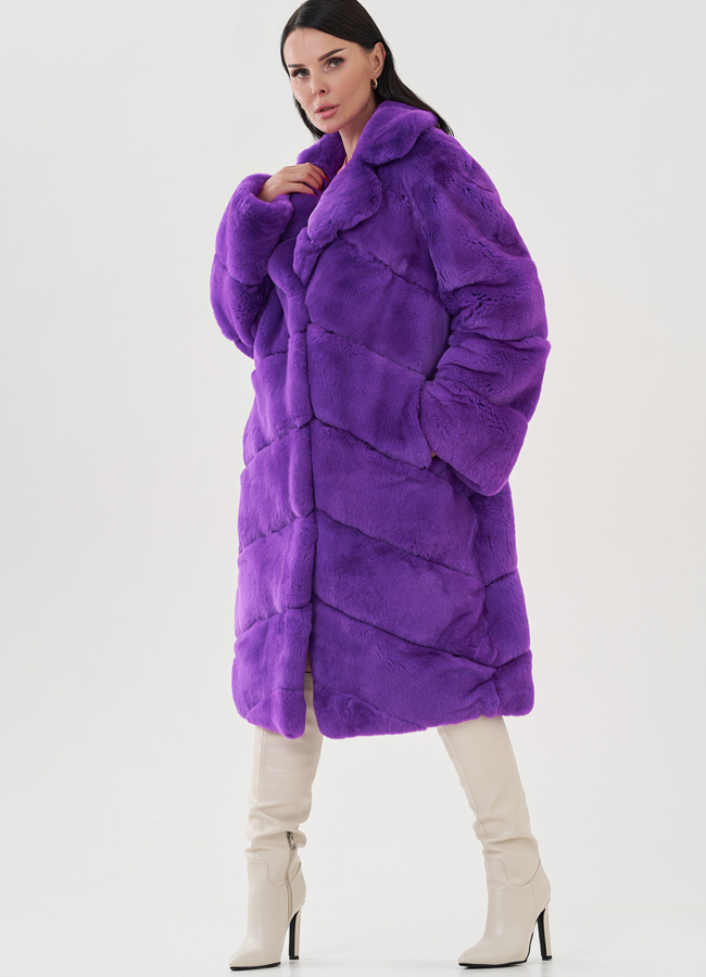 Длинная шуба из кролика фиолетового цвета модель № 81497 универмаг малина