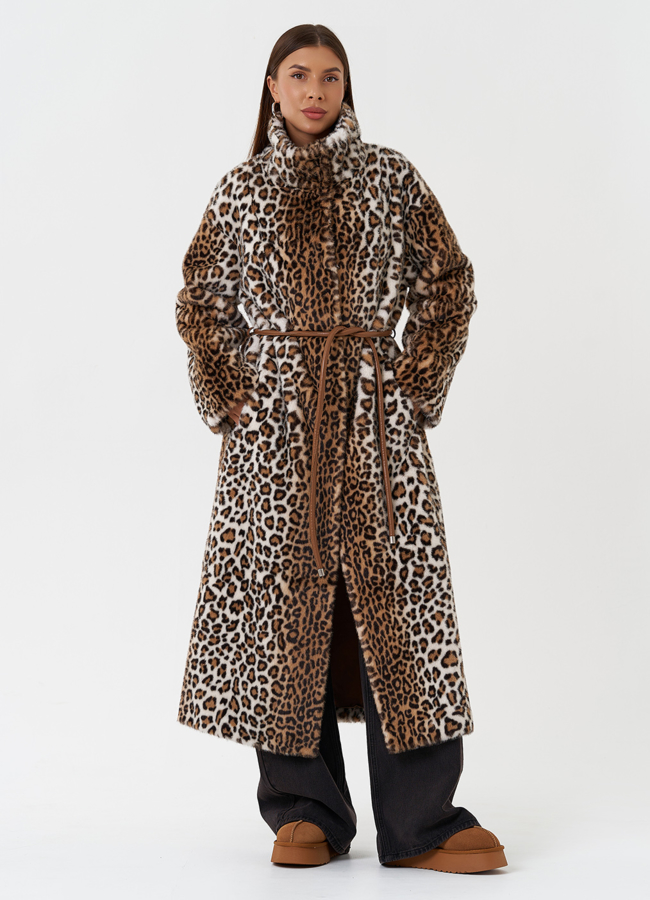 Пальто из эко меха с анималистичным принтом модель № 28554 универмаг малина