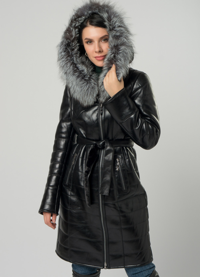 Дубленка из эко кожи с капюшоном модель № 61482 универмаг малина