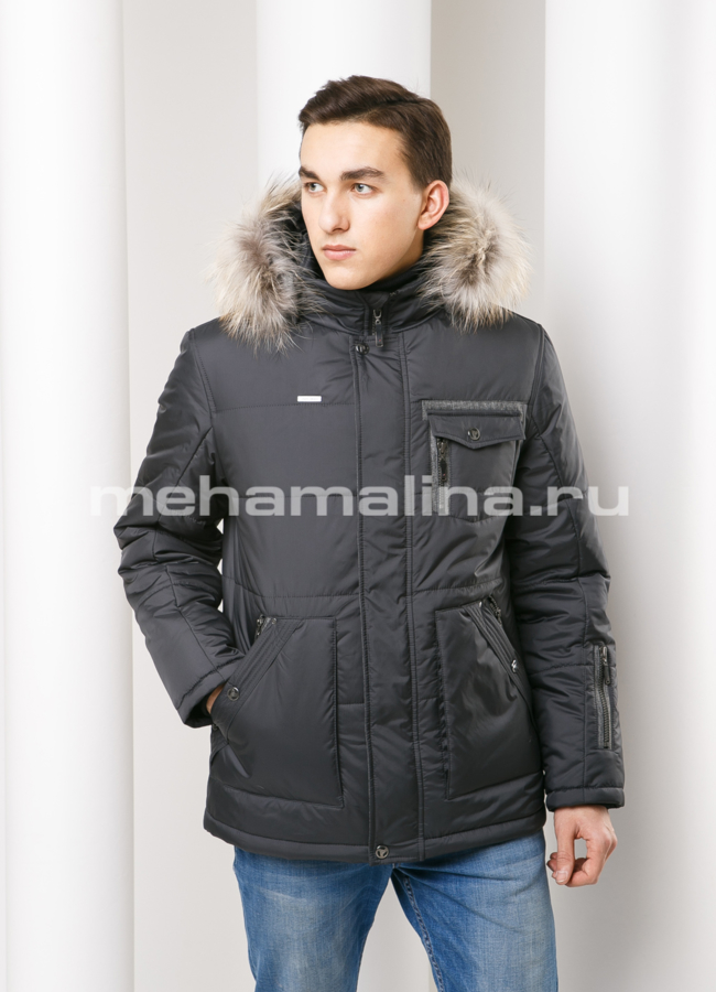 Зимняя куртка на молнии модель № KM-30 меха малина