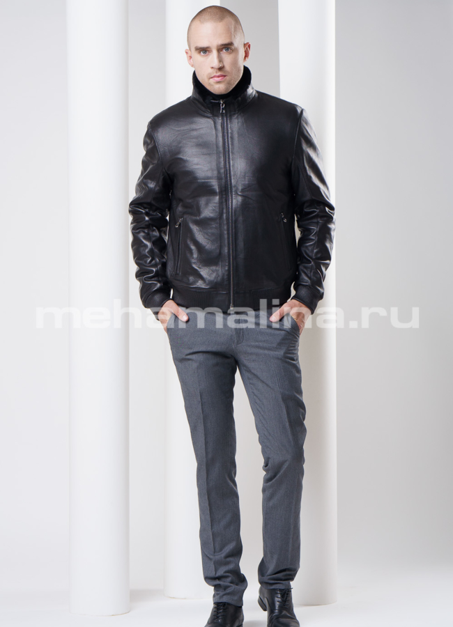 Мужская дубленка на резинке, стойка модель № DM-66 в рассрочку