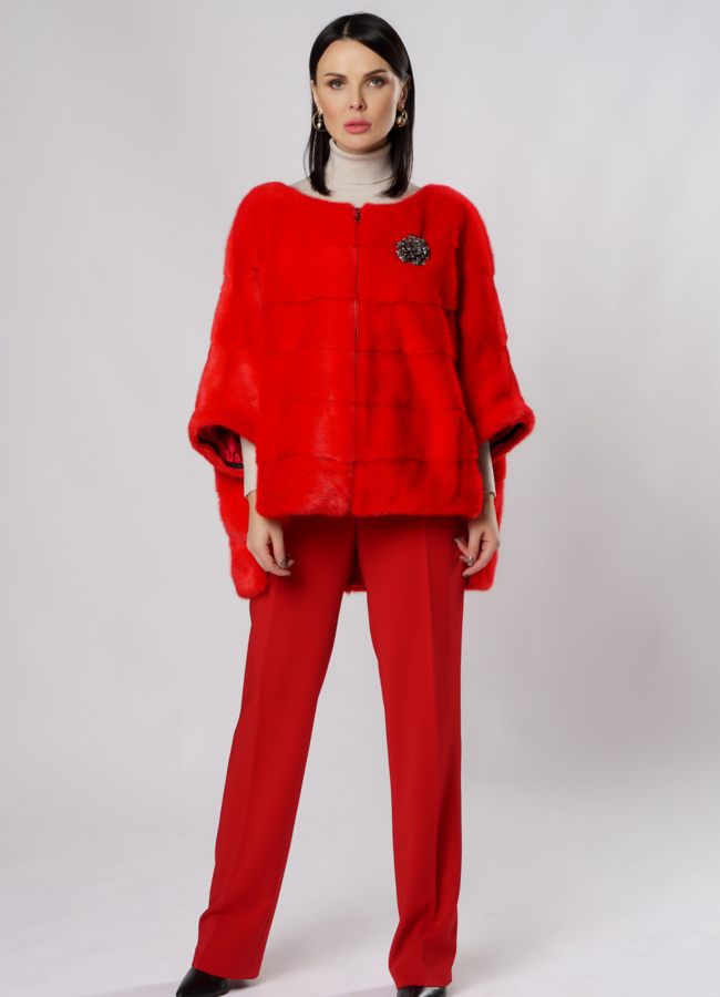 фото Куртка из норки красного цвета модель № S-857
