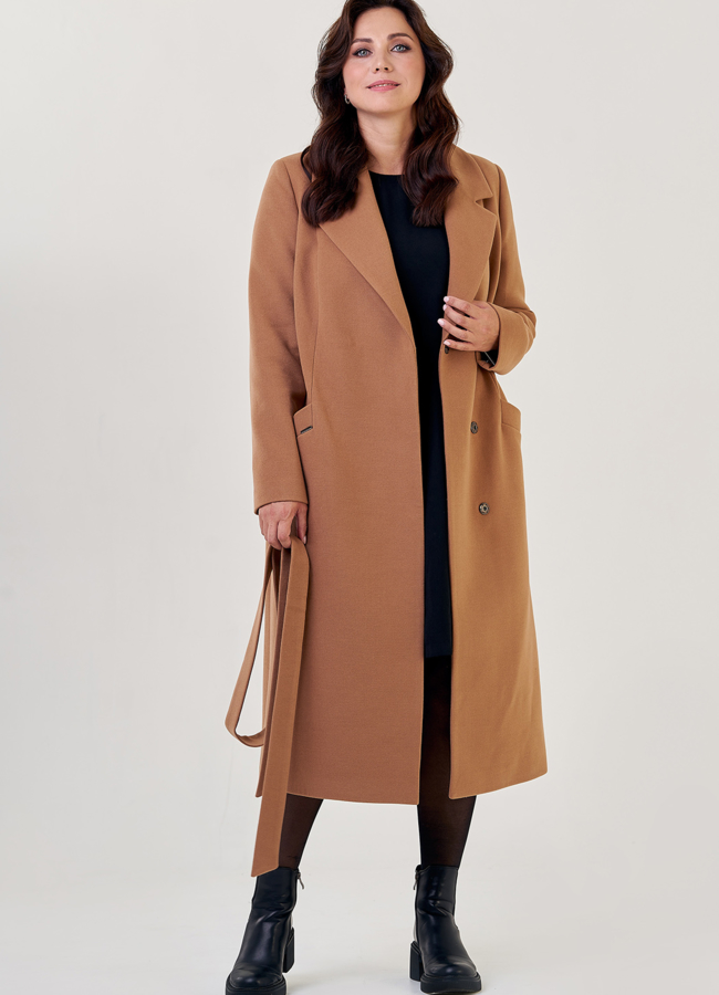 Классическое женское пальто в коричневом цвете  модель № 23181 универмаг малина
