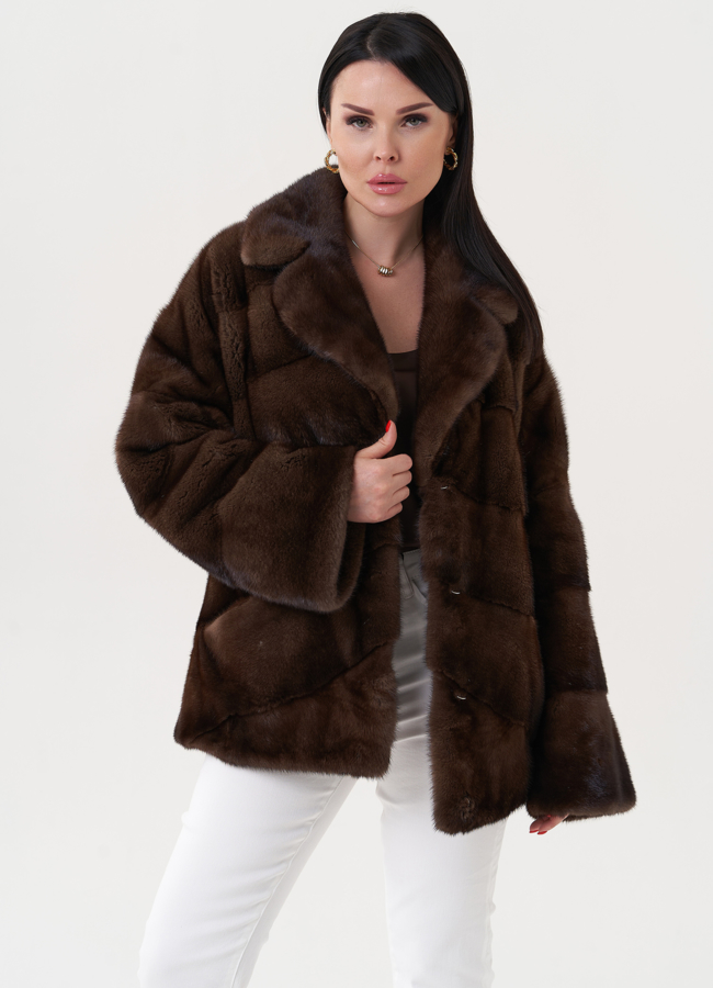 Укороченная шуба из меха норки модель № 24713 универмаг малина