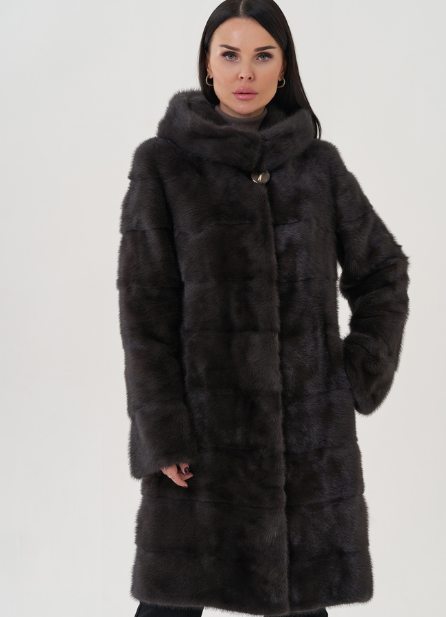 Норковая шуба модель № S-641 меха малина