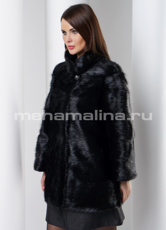 Укороченная черная шуба  модель № S-549 универмаг малина