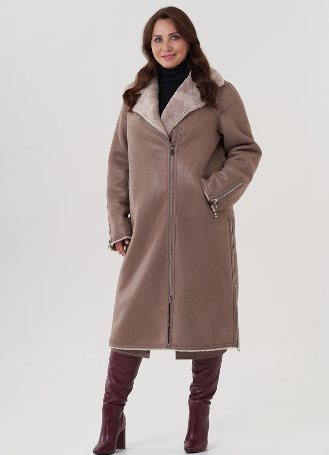 Женская дубленка  из эко замши  модель № 81993 универмаг малина