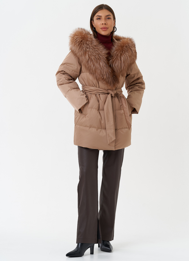 Пуховик с отделкой из меха чернобурки модель № 28854 в кредит