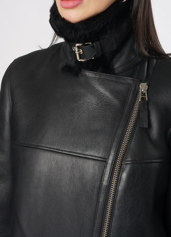 Дубленка пилот черного цвета модель № 3591 универмаг малина