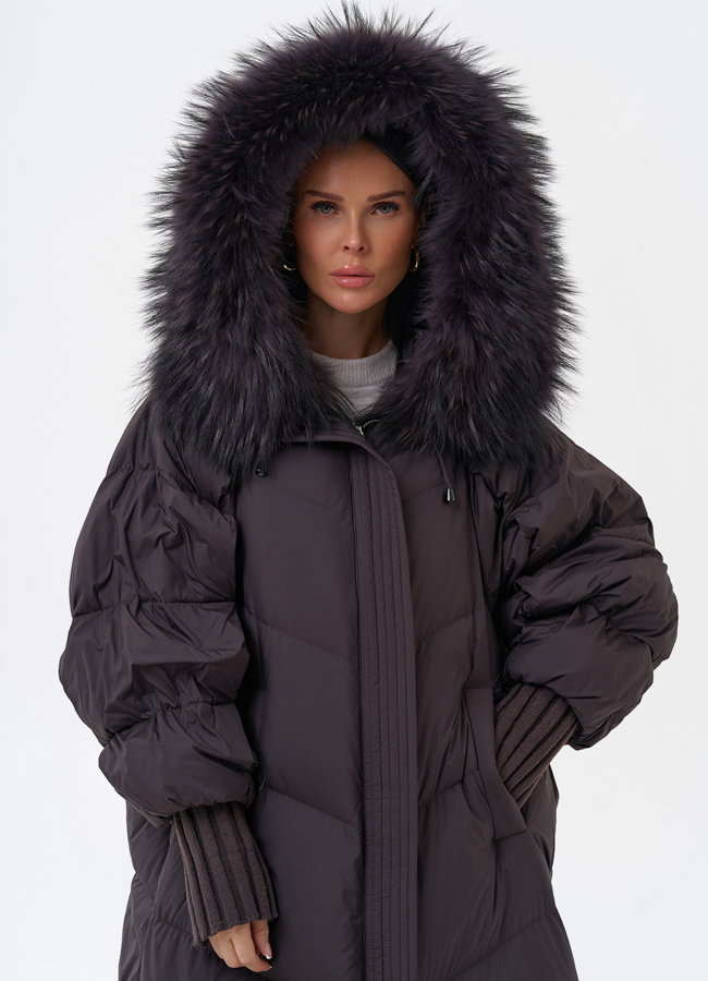 Длинный женский пуховик с капюшоном модель № 29359 в рассрочку