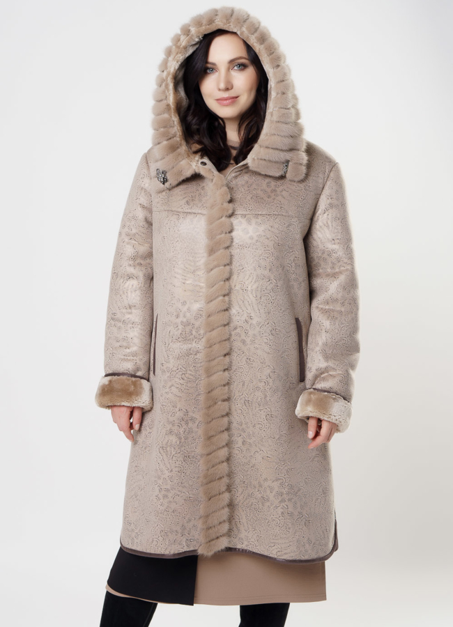 Дубленка из эко кожи с капюшоном модель № 2002 универмаг малина