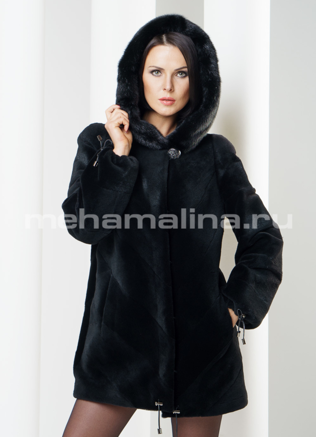 Куртка из стриженной нутрии с капюшоном модель № S-228 в кредит