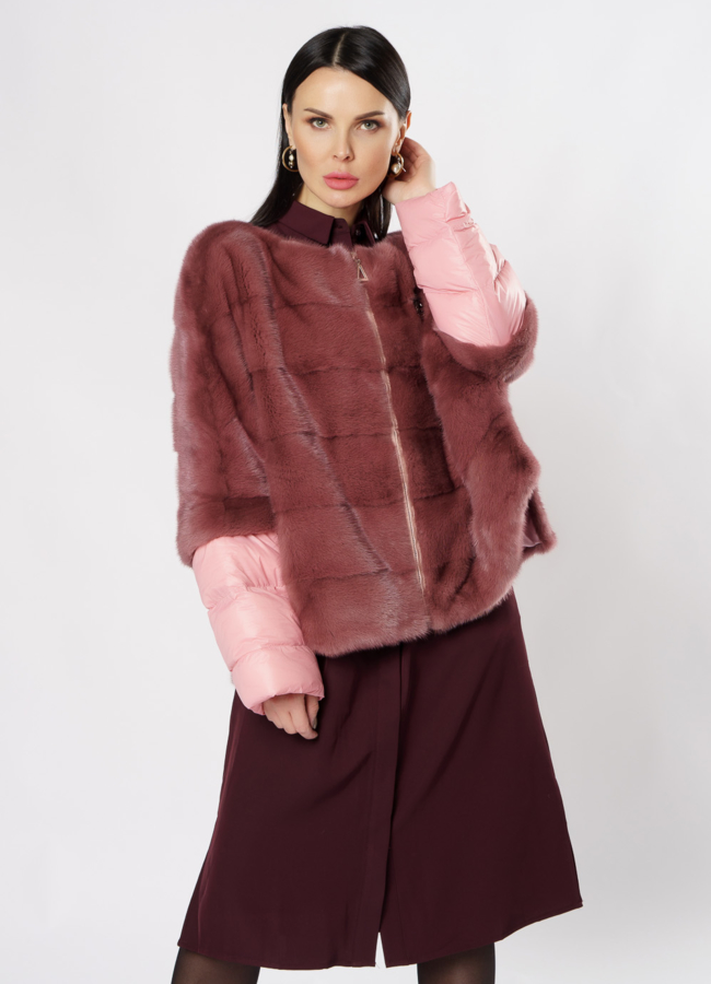 Куртка из норки розового цвета на молнии модель № S-865 универмаг малина