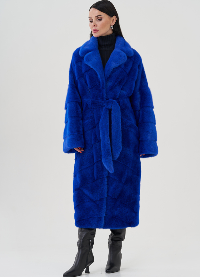 фото Шуба из норки синего цвета модель № 24824