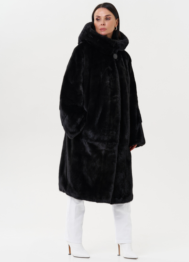 фото Женская шуба из меха норки с капюшоном модель № 27546