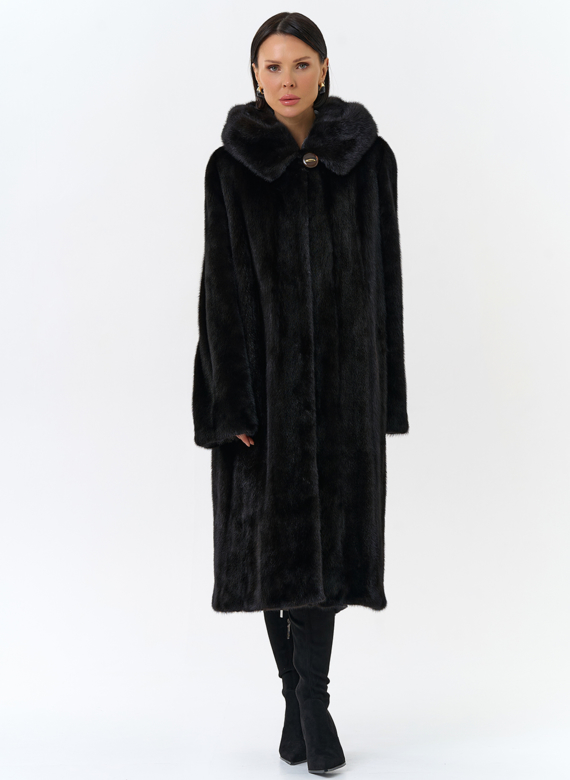 Шуба из норки в цвете махагон