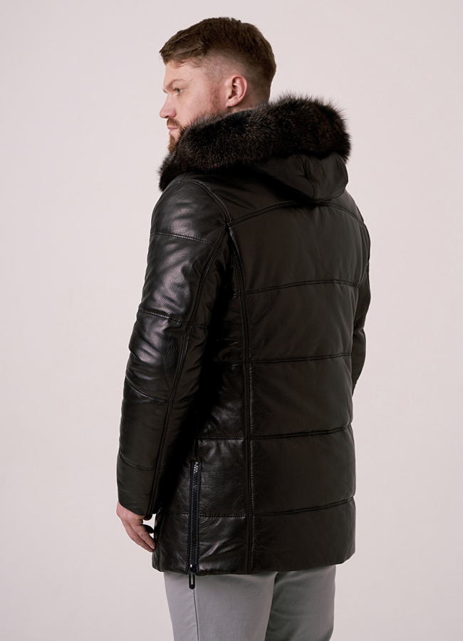 фото Зимний пуховик из натуральной кожи с мехом  модель № 1776-2