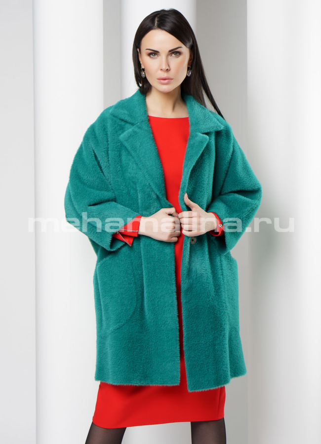 Женское пальто из микроворса модель № 10970 меха малина