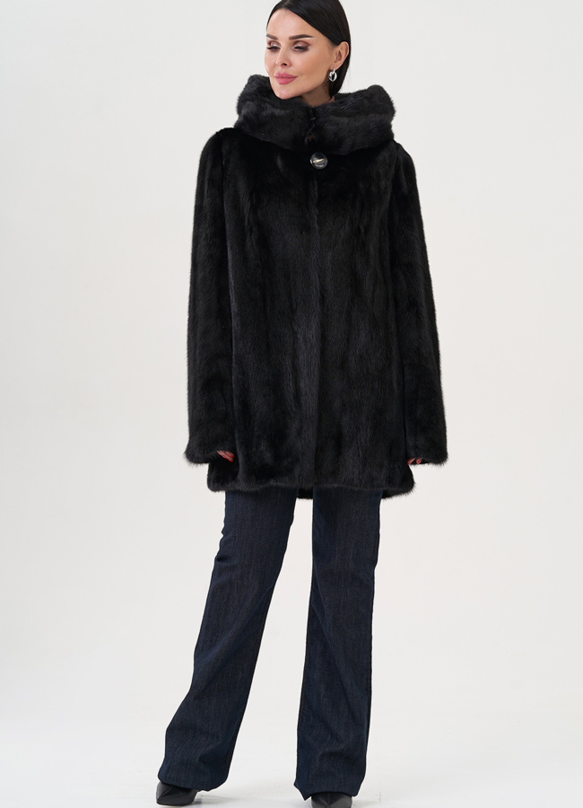 Шуба из норки с капюшоном модель № 24732 универмаг малина