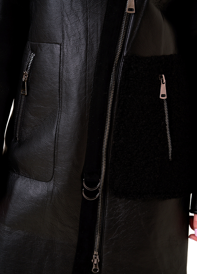 Женская искусственная дубленка на молнии с отложным воротником модель № 2026 в рассрочку