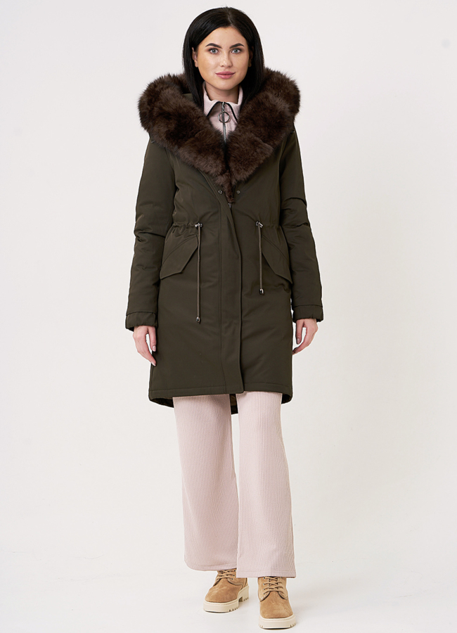 Меховая парка на молнии с капюшоном модель № 21822 универмаг малина