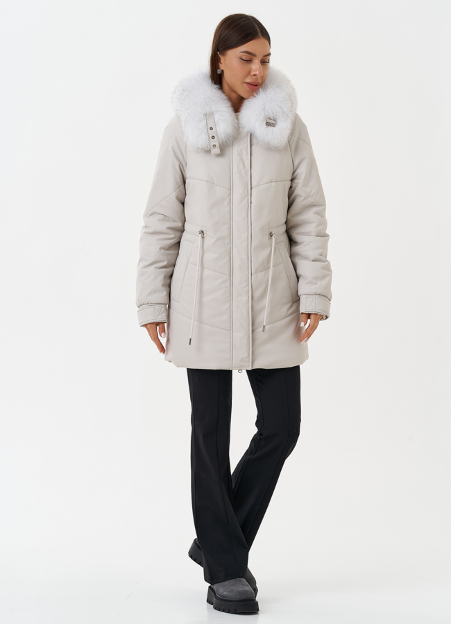 Женский пуховик из эко кожи модель № 27725 универмаг малина