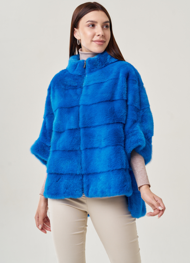 Короткая шуба на молнии синего цвета модель № 21912 в рассрочку