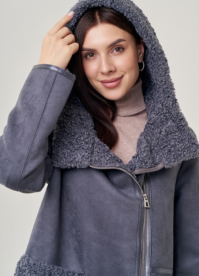 Женская дубленка из эко кожи в цвете графит модель № 23069 универмаг малина