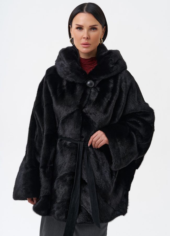 Шуба с капюшоном и норки модель № 28798 универмаг малина